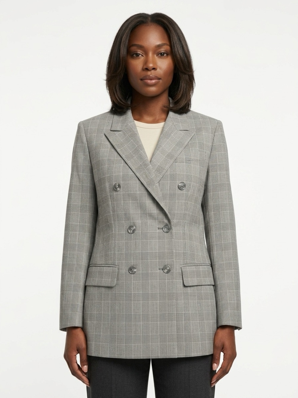 Brooks Brothers Double Breasted Blazer Plaid Wool Blend Grey White Size 12